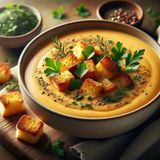 Картофена крем супа с пресни подправки с крутони (350мл)