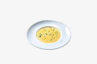 Supa crema de telina cu praz crocant si branza de capra