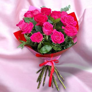 Buchet 13 Trandafiri Roz Ciclam