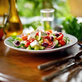 Гръцка салата с крутони и дресинг с риган (300г)