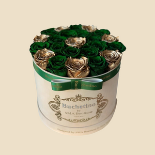Cutie Rotunda Cu Trandafiri Criogenati Verde Gold