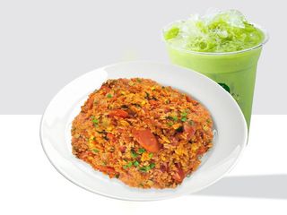 Fried Rice with Beef sausage & Milk tea/Boba/Matcha