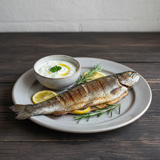 Păstrăv la grătar cu mujdei de usturoi