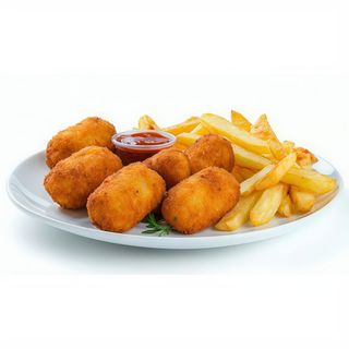 Croquetas de cocido con patatas fritas