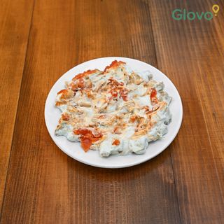 Vinete prăjite cu iaurt cremă, cartofi, sos de roșii (pancho)