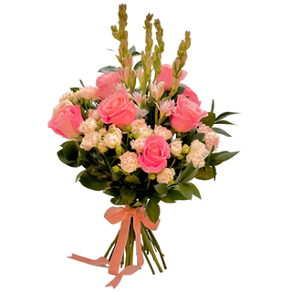 Buchet pe roz, tuberoze si trandafiri