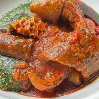 Pomo, shaki mixed with ewedu in egusi sprinkles