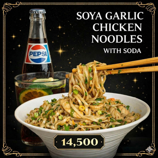 Soya Garlic Chicken Noodles with Pepsi Soda