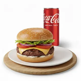 Hamburger menu + Lattina Coca-Cola