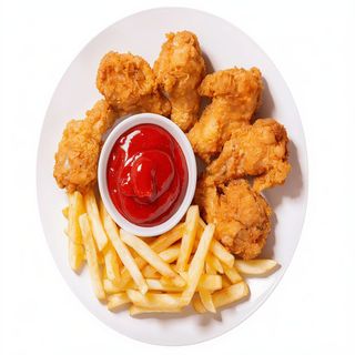 Pollo Crujiente Con Patatas Fritas