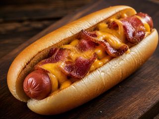 Hot dog con bacon e cheddar