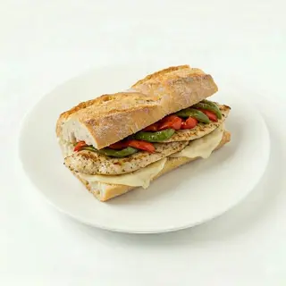 Bocadillo Pechuga, Queso Y Pimiento Con Pan Rústico