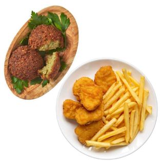 Nuggets de pollo + patatas + falafel