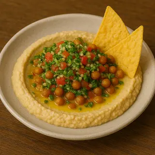 Hummus con garbanzos fritos