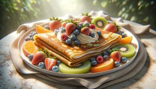 Clatite cu crema de vanilie si salata de fructe