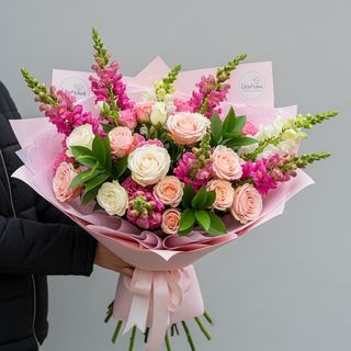 15 Roses - Bouquet Rose Et Blanc Pastel