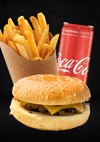 Дабл Чізбургер та фрі з Кока-колою 