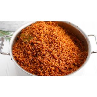 Jollof Rice served with Plantain and Meat