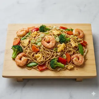 127. Spaghetti di soia con gamberi
