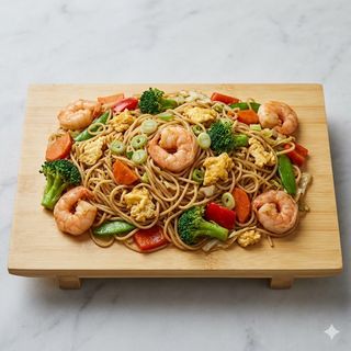 127. Spaghetti di soia con gamberi