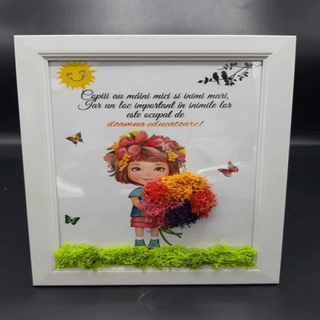 Tablou cu licheni doamna educatoare fetita - 15x20