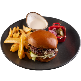 Сет - бургер з яловичиною, горгонзолою, горіхами та вишневим джемом (450г)