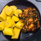 Boiled plantain and fish sauce 