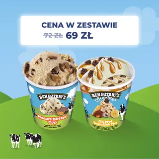 Zestaw 2 kubków Ben&Jerry's - Ben&Jerry's Peanut Butter 465ml + Ben&Jerry's SUNDAE Oh MY! Banoffee Pie! 427 ml