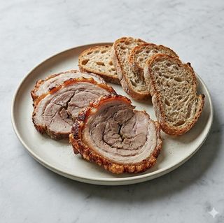 Piatto di porchettina di maialino pane carasau pecorino