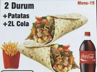 2 Durum Con Patatas Y Coca-Cola Sabor Original botella 2L.