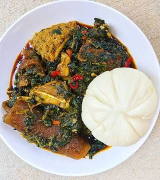 Okazi soup with fresh fish