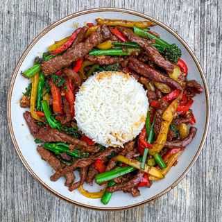 Chicken or Beef Veggie Stir Fry with Tefiti Rice