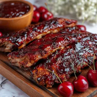 Cherry glazed pork ribs 250 gr // ალუბლის მოჭიქული ღორის ნეკნები