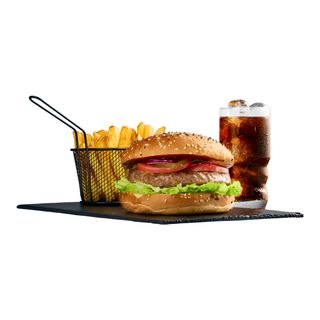 Zestaw Cheese Bacon Burger z frytkami i napojem 530g