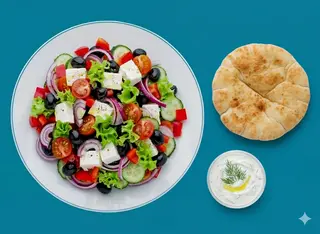 Menù combo insalata greca, pita (solo pane) e salsa tzatziki XL