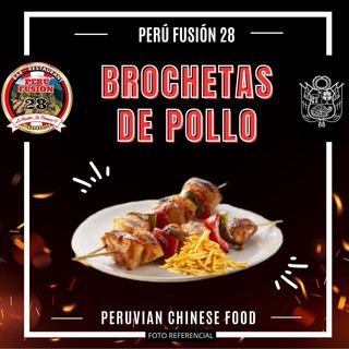 BROCHETAS DE POLLO CON PATATAS FRITAS (2 UN)