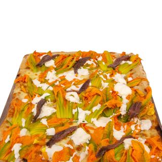 Pizza bianca fiori di zucca e alici - pala intera