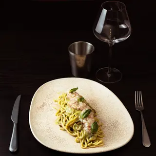 Spaghettone Alla Nerano Con Tartare Di Gambero Rosso 