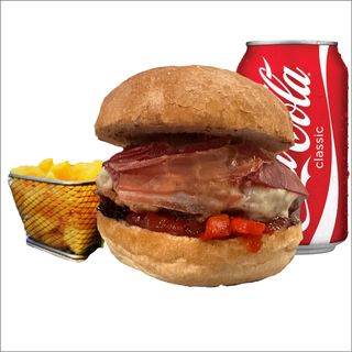 Menú Hamburguesa Angus JAMONERA + Patatas + bebida