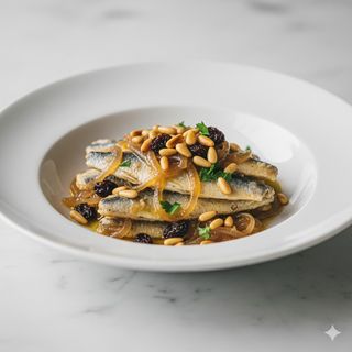 Sarde in saor con pinoli e uvetta