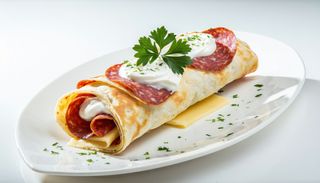 Clatite cu salam, smantana si cascaval