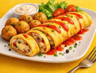 Menu Enrolado de Omelete C/ bolinhas de frango