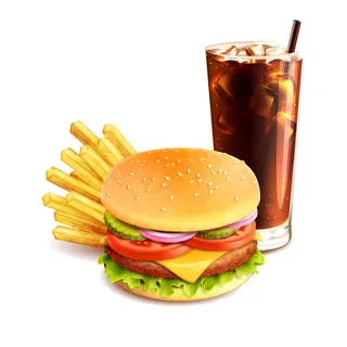 Hamburguesa kebab de ternera + patatas + refresco 