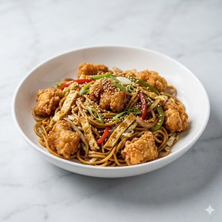 Yakisoba De Pollo Rebozado Con Salsa Teriyaki