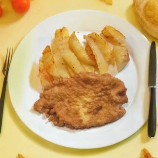 Snitel de porc si cartofi aurii