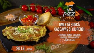 Omletă cu șuncă, cașcaval și ciuperci