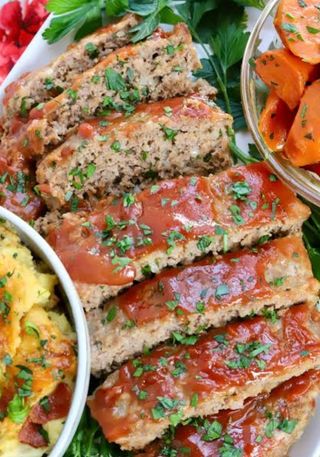 meat loaf with chips and salad