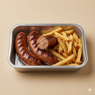 Piatto con wurstel e patatine