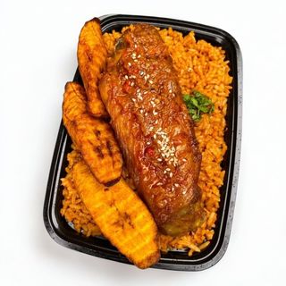 Jollof Rice with Fried Plantain & Peppered Turkey