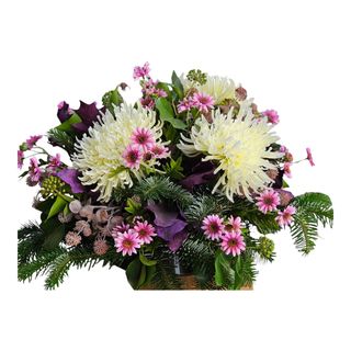 Kompozycja w naczyniu z żywą zielenią i kwiatami sztucznymi  mała 